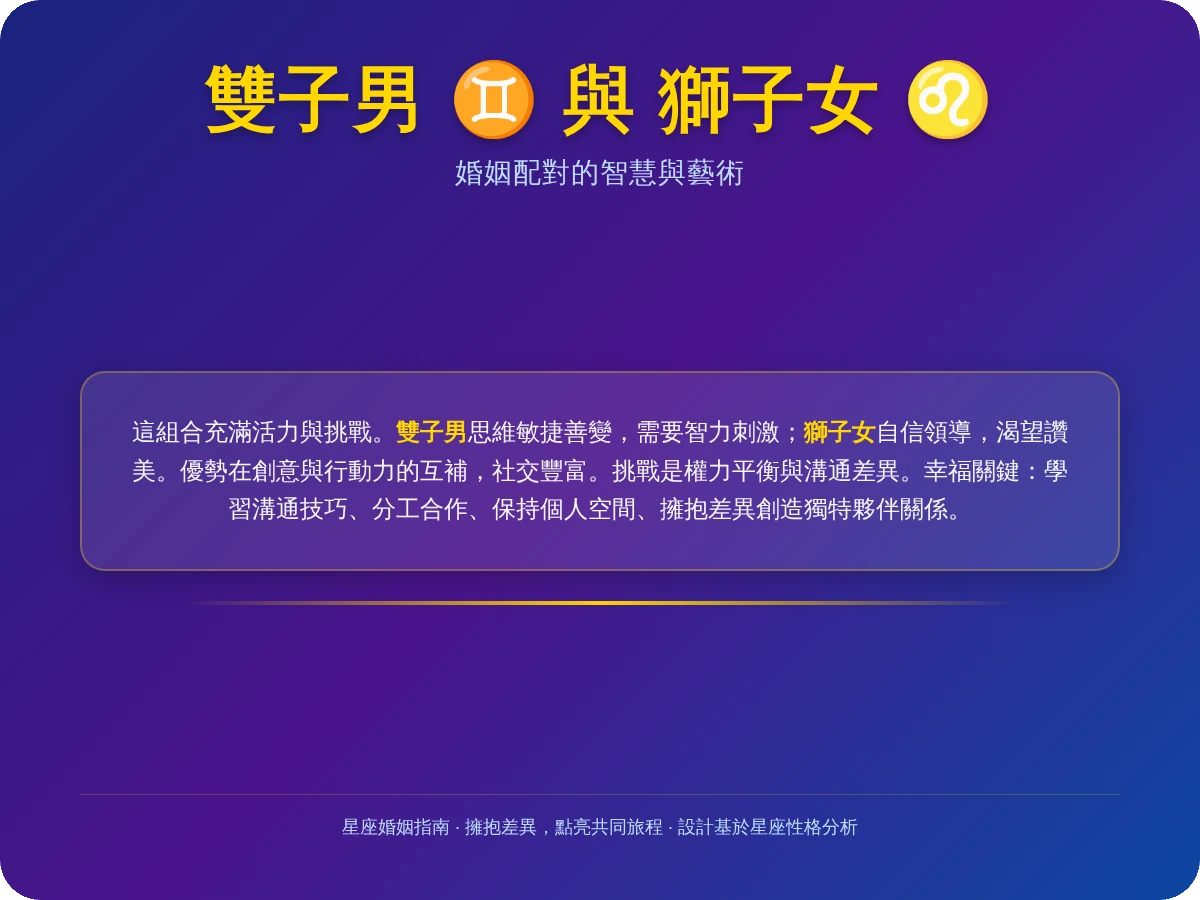 雙子男獅子女結婚 雙子男獅子女結婚